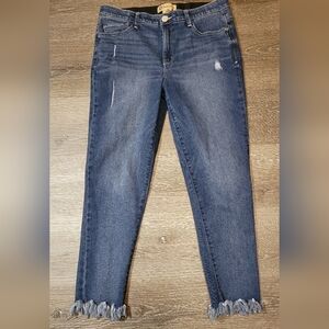 Democracy aB Technology Dark Wash Straight Leg Distresed Raw Hem Jeans Sz 12